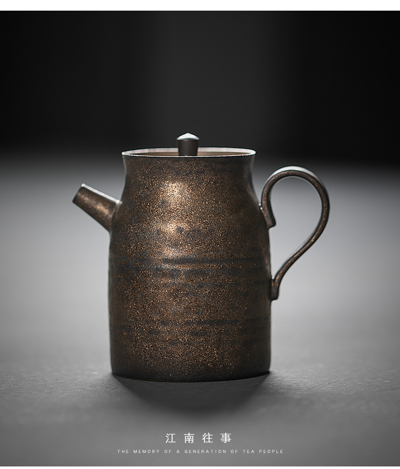 Jiangnan past Japanese coarse pottery checking retro rust glaze kung fu tea set ceramic teapot tea gift set