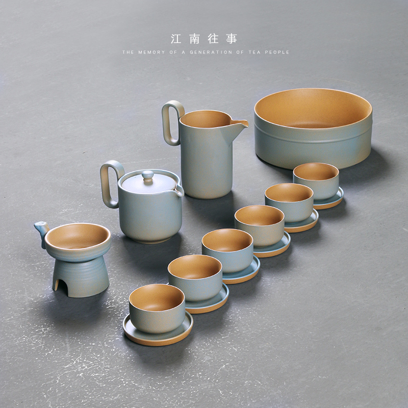 Jiangnan past kung fu tea set suit fool ceramic coarse pottery teapot household contracted a whole set of new Chinese style