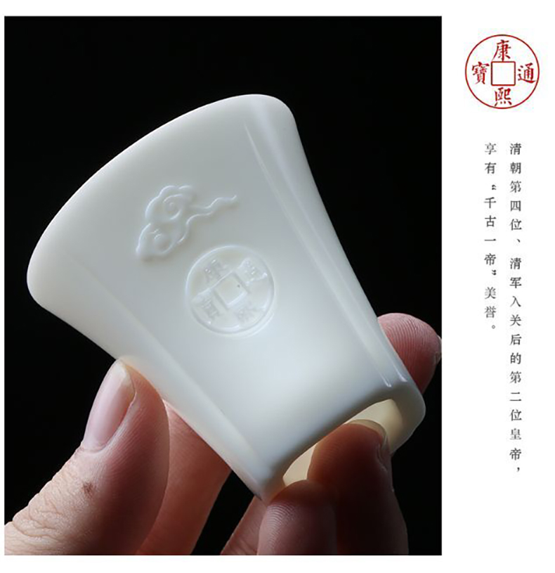 Jiangnan past five emperors currency white porcelain tureen tea set suet jade cup grain ceramic kung fu tea set home
