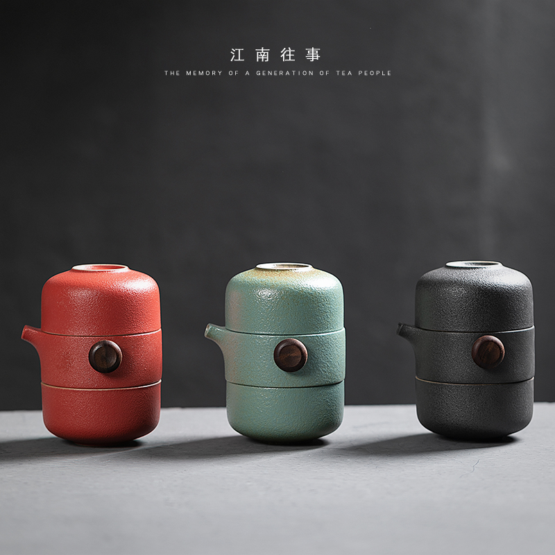 Jiangnan past travel tea set portable teapot teacup coarse ceramic home a pot of crack cup 2 cups of kung fu