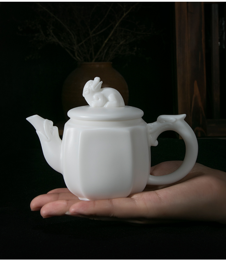 Jiangnan white porcelain teapot Chinese white past the mythical wild animal dragon pot of kung fu tea set little teapot household ceramics single pot