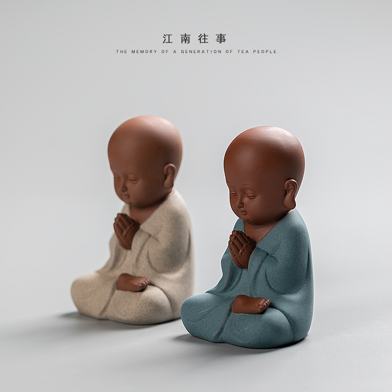 Jiangnan color sand pottery tea pet past furnishing articles kung fu tea tea play household small place small express little Buddha sand and mud
