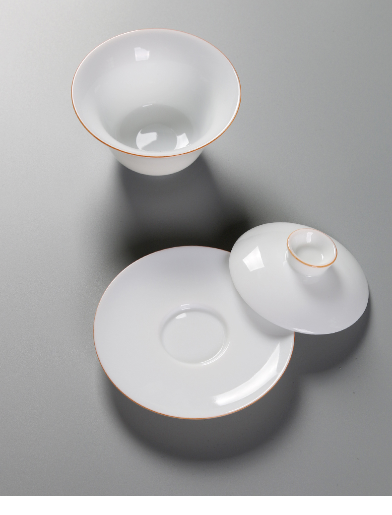 Jiangnan white porcelain tureen large cups past three bowl of large Chinese style household kung fu tea set hand - made teacup