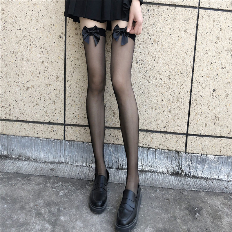 Butterfly-bowed black stockings female emotional overlap stockings JK uniform dark thin COS cute sexy