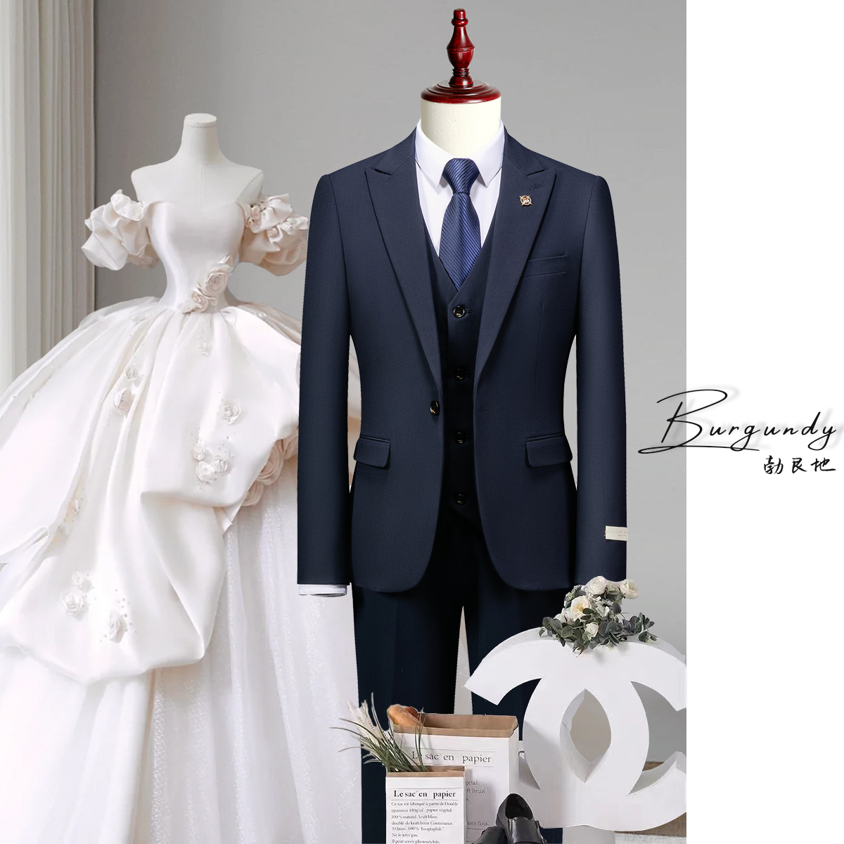 Burgundy high set suit suit men's business suit pro fit and bridegroom to wear groom wedding gown-Taobao