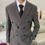 Бордовый костюм от кутюр, двубортный деловой костюм, британский стиль, жених, свадьба, полосатый костюм, костюм 2307