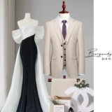 Модный комплект, свадебное платье, пиджак классического кроя, костюм, облегающий крой, легкий роскошный стиль, 3 предмета