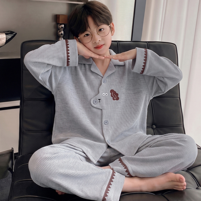 Boys' Pajamas, Pure Cotton, Long-Sleeved Pants, Autum Waffle Style, High-End Boys' Suits, Teenagers and Kidsren's Home Clothes Boys' Pajamas, Pure Cotton, Long-Sleeved Pants, Autum Waffle Style, High-End Boys' Suits, Teenagers and Kidsren's Home Clothes