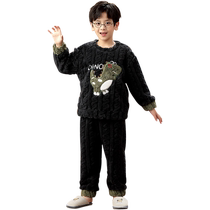 Coral velvet pajamas for children winter thickened warm long-sleeved trousers autumn and winter flannel boys home clothes set