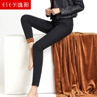 Yiyang plus nhung denim legging nữ 2018 mới mùa đông mặc quần cạp cao cạp cao co giãn chân bút chì quần suông ống rộng nữ