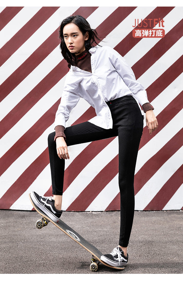 逸阳女裤2018秋新款黑色打底裤女外穿紧身小
