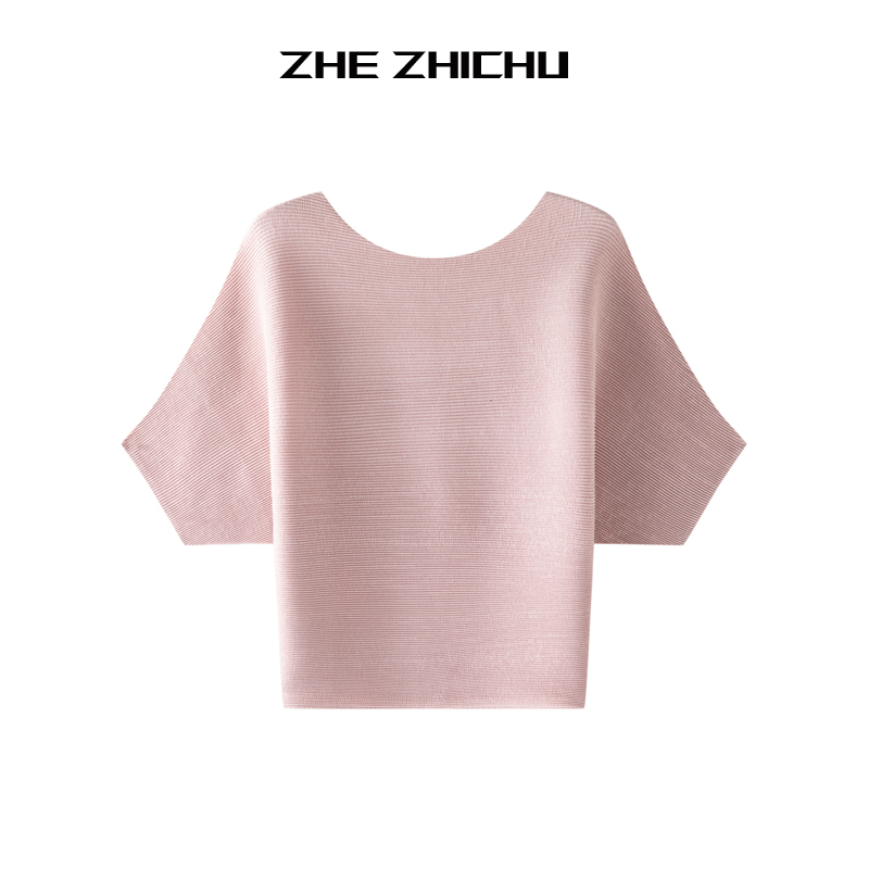Miyake-Style Pleated Batwing T-Shirt for Women, Short Summer New Style, Round Neck, Loose Short-Sleeved Base Layer Miyake-Style Pleated Batwing T-Shirt for Women, Short Summer New Style, Round Neck, Loose Short-Sleeved Base Layer