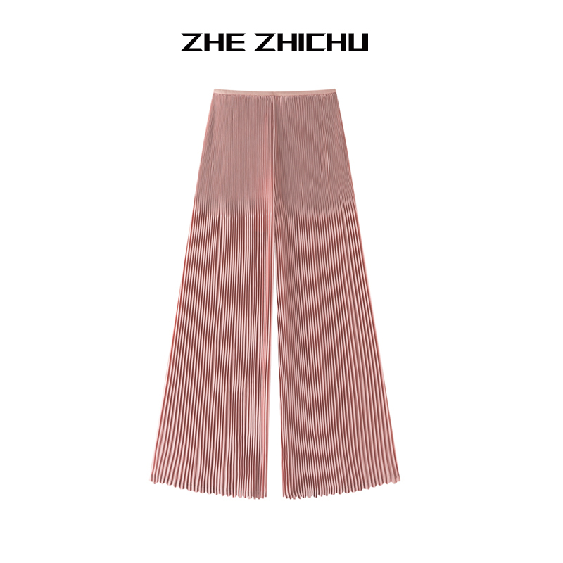 Miyake-Style High-End Pleated Solid Color Casual Pants, New Summer Loose Fashion Wide-Leg Pleated Long Pants