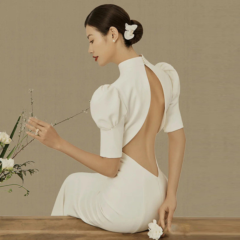 Fish tail wedding dress 2022 new bride French retro - tail temperament out to welcome the satin dress summer