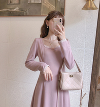 MOBAI homemade gentle wind square collar knitted dress womens 2020 autumn and winter with thin coat midi dress