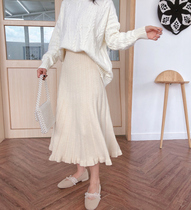 MOBAI gentle fishtail wave lace retro mid-length knitted skirt umbrella skirt autumn and winter new schoolgirl