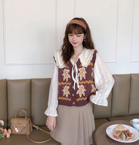 MOBAI Maroon French vintage pattern horse clip ancient vest jacket women loose thin waistband horse clip outside wear