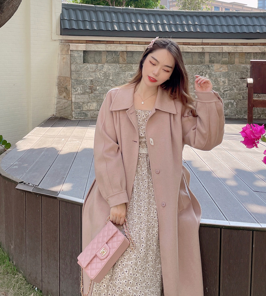 MOBAI pink high support wool handmade double face Coat Woman 2022 Winter Gentle sweet and medium long version coat