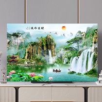Landscape painting TV dust cover TV cover dust-proof and sun-proof fabric home textile protective cover set hanging curved screen desktop