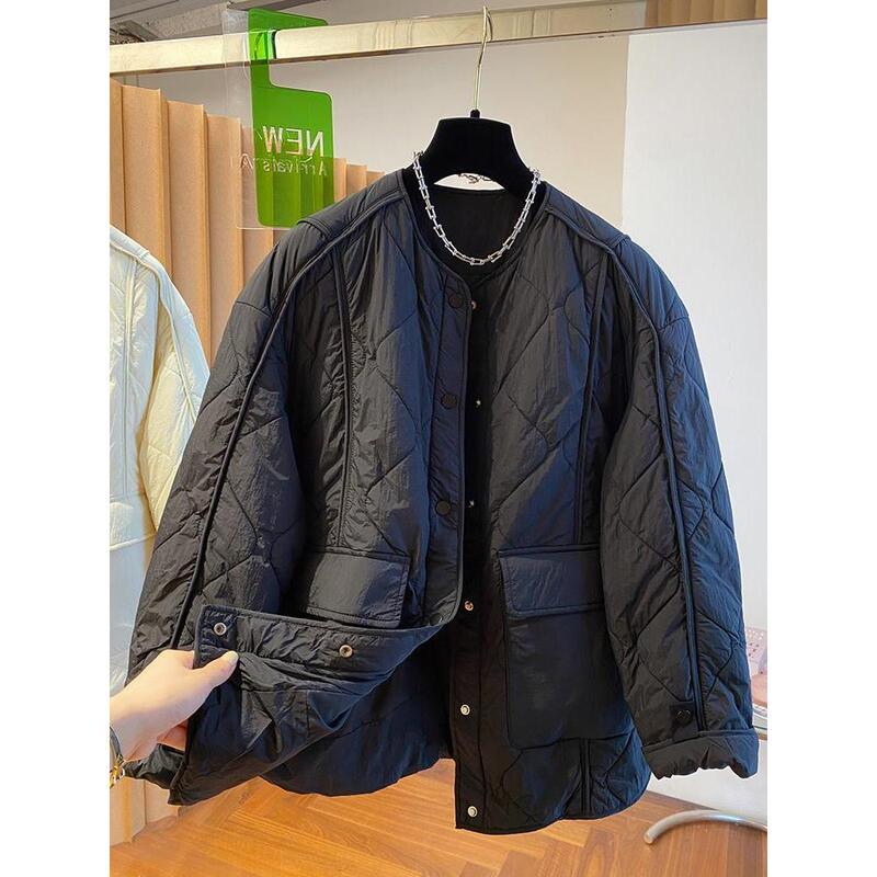 High-End Quilted Collarless Cotton Jacket for Women, Winter 2026 New Style, Loose, Casual, Fashionable, Lightweight Cotton Coat