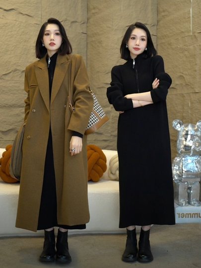 2024 Winter Lazy Style Knitted Sweater Dress, Long, High-End, Versatile, Slimming, Long-Sleeved Inner Layering Dress