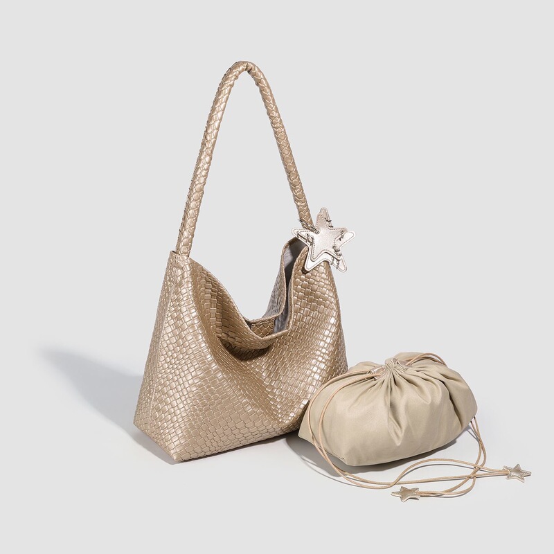 Gumuni Official Authentic 2026 New Champagne-Colored Woven Tote Bag Large-Capacity Handbag Shoulder Bag