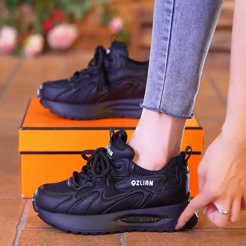 Summer New Style Mesh Breathable All-Black Sports Casual Shoes for Women, Thick-Soled, Height-Increasing, Versatile Student Dad Shoes Summer New Style Mesh Breathable All-Black Sports Casual Shoes for Women, Thick-Soled, Height-Increasing, Versatile Student Dad Shoes