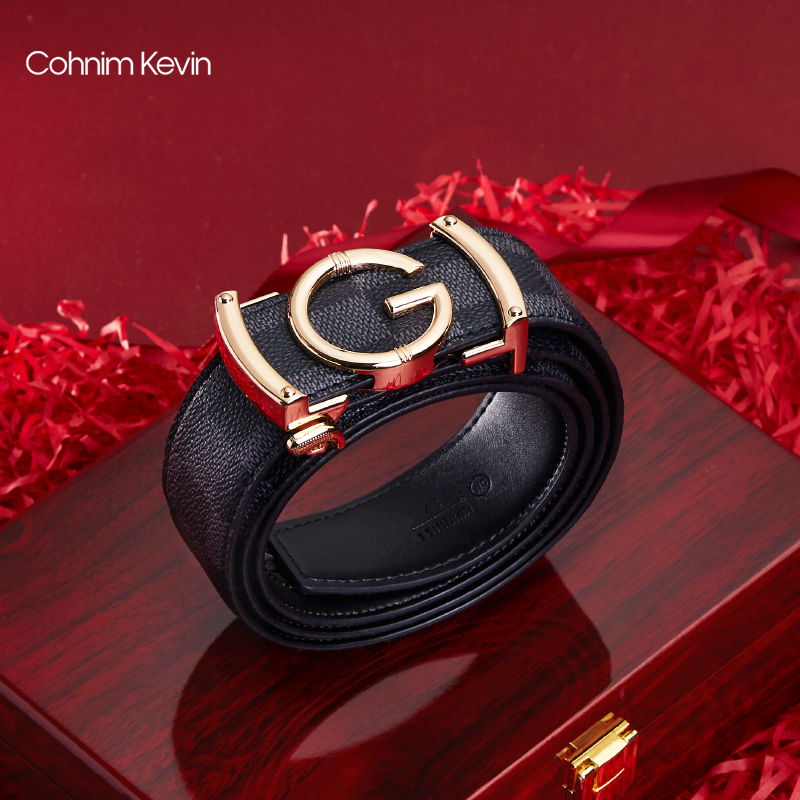 Cohnim Kevin fashion single lap belt youth automatic buckle men's belt trendy young people belt birthday gift box