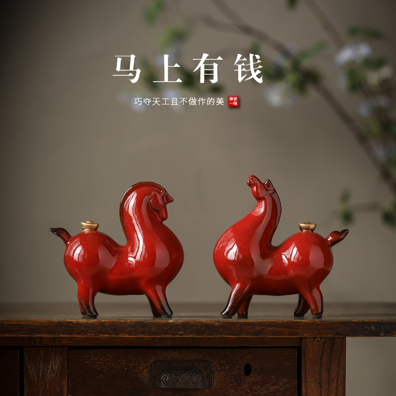 Creative Fortune-Attracting Tang Horse Figurine Ceramic Animal Horse Chinese-Style Living Room Study Office Desktop Decoration Crafts