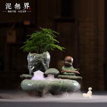 Small monk fish tank humidifier Living room Feng Shui fortune office creative new Chinese ceramic running water fountain ornaments