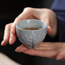 Jiyu Kaiwan Kung Fu tea cup Ru porcelain small tea bowl household ceramic tea master Cup can raise hand-painted single Cup