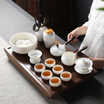 Jiyu sheep jade porcelain tea set tea tray set simple household cup teapot Dehui white porcelain kung fu tea set
