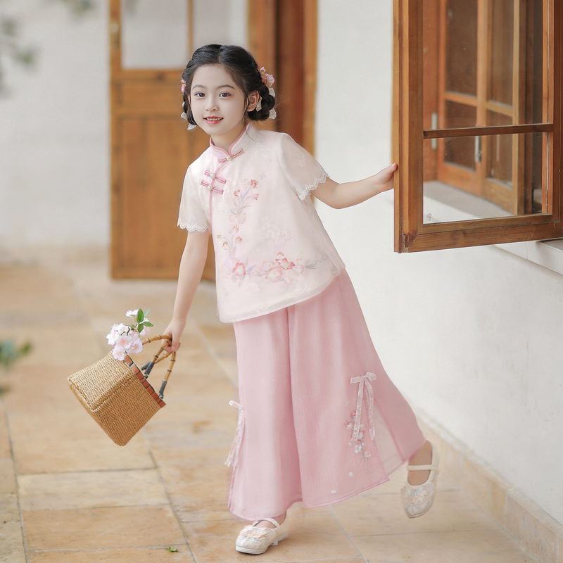 Qibao Hanfu for Girls 2026 New Summer Children's Ancient Style New Chinese Style National Style Outfit Daily Wearable Thin Clothing Qibao Hanfu for Girls 2026 New Summer Children's Ancient Style New Chinese Style National Style Outfit Daily Wearable Thin Clothing
