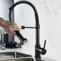 Black kitchen tap hot and cold dishwashing pool telescopic pull-out rotary spring washing vegetable basin sink kitchen and toilet tap