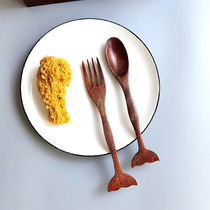 Creative Day Style Fish Tail Wooden Spoon Fork Student Travel Solid Wood Head Spoon Woody Spoon Wood Spoon Restaurant Coffee Sweet honey spoon
