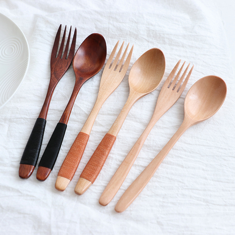 Natural log environmental protection personality spoon and fork set Rice spoon spoon Crank wooden spoon wooden fork spoon fork chopsticks