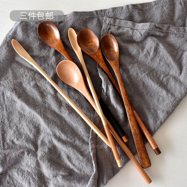 South Korea Style Creativity Wood Long Handle Coffee Stirring Spoon Ice Cream Wood Spoon Honey Milk Tea Stirring Stick