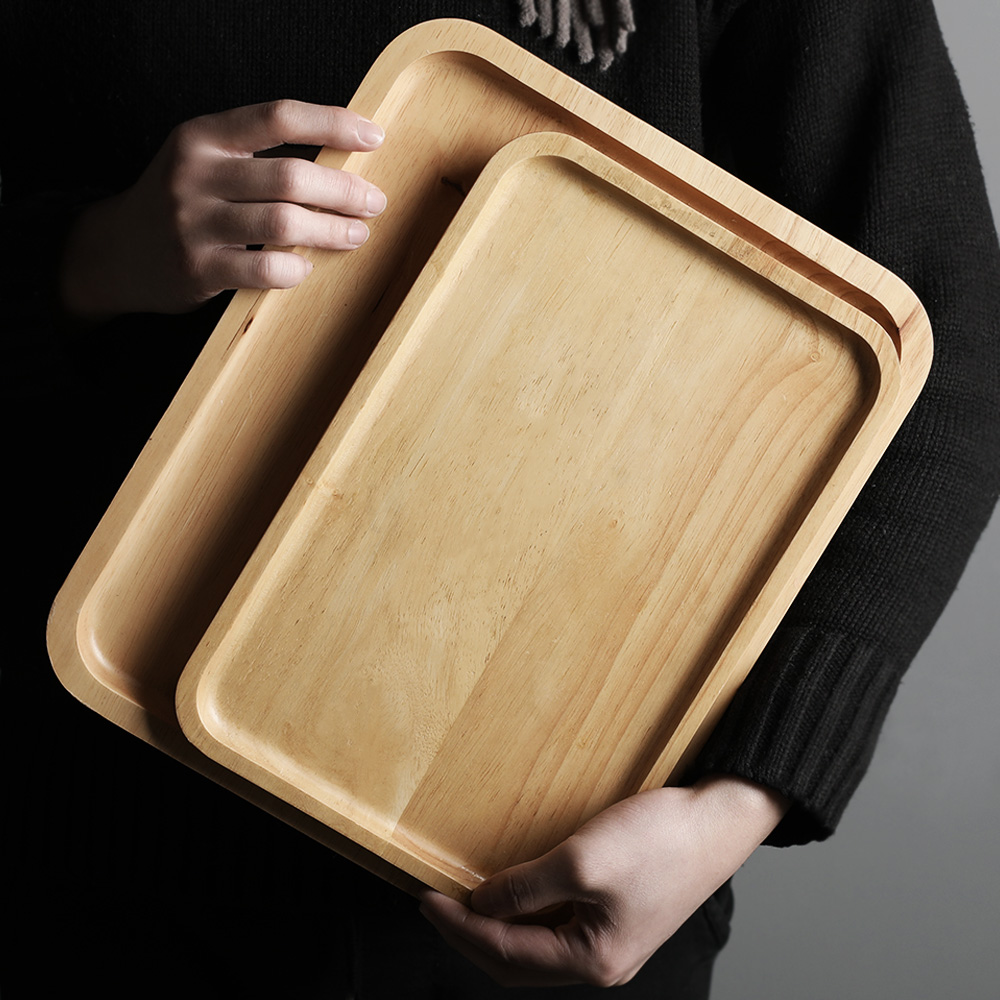 Rubber wood square plate western food pizza tea cup tray pad wooden tray baking wooden plate shooting props