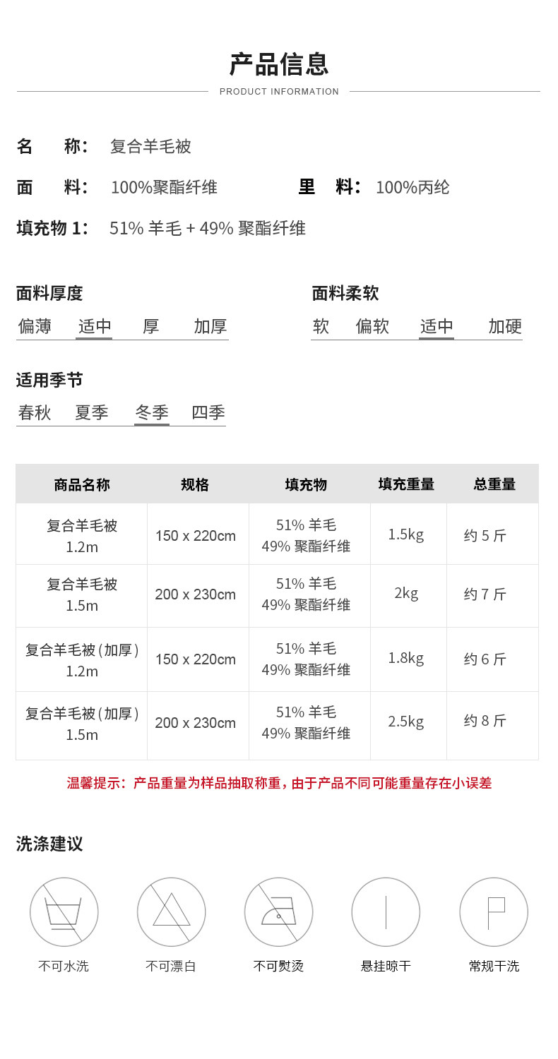 20年老品牌 埃迪蒙托 双人复合羊毛被 2*2.3m 重7斤 图2