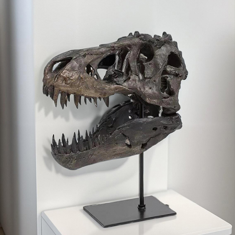 Dinosaur Skull Simulation Fossil Stand Ornament Tyrannosaurus Skeleton Model Gift for Boys Study Room High-End Niche