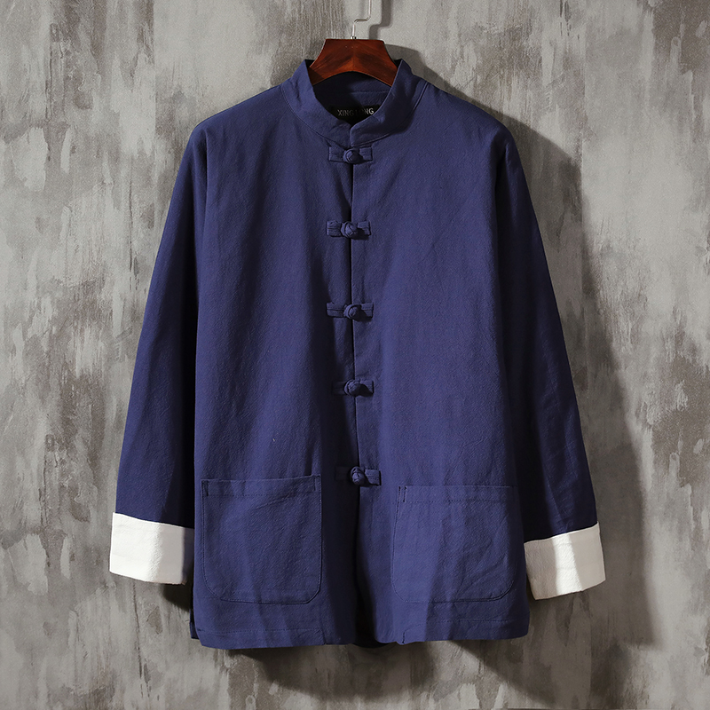 Chinese style Tang suit improved Hanfu Chinese style men's clothing Cotton linen buckle coat Ancient costume Tea clothing Ethnic style Linen Zen clothing