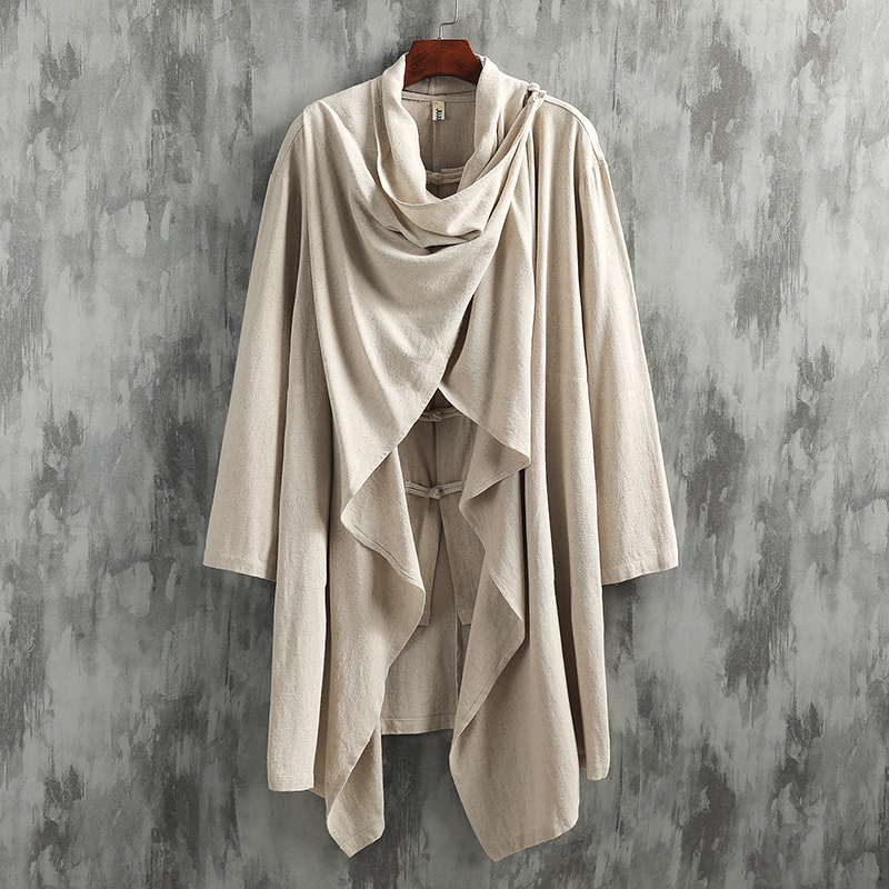 Chinese-Style Men's Clothing, Cotton and Linen Modified Hanfu, New Chinese Style Outfit, Fake Two-Piece, Cape Jacket, Taoist Robe, Tea and Zen Clothing