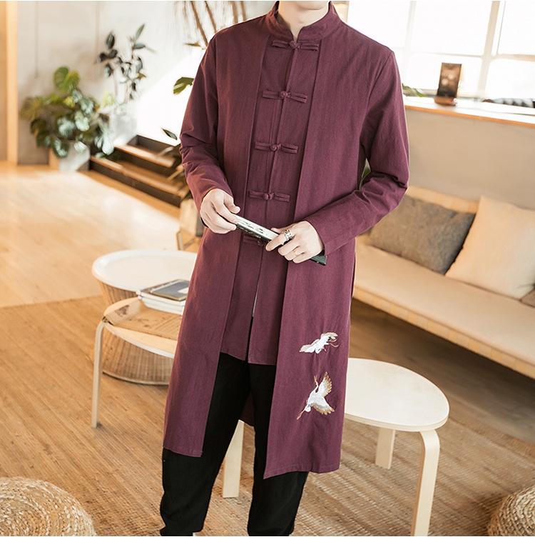 Trung quốc Tang phù hợp với Hanfu Trung Quốc phong cách của nam giới linen dài tay áo khoác mùa xuân và mùa thu trang phục dân tộc thanh niên lay gown