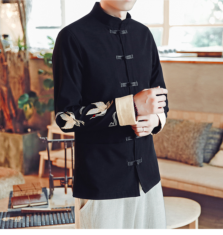 Bộ đồ Trung Quốc Tang Hanfu Kiểu Trung Quốc nam thêu cần cẩu Juss trang phục mùa thu quốc phục thanh niên tay áo dài bộ đồ nam nữ