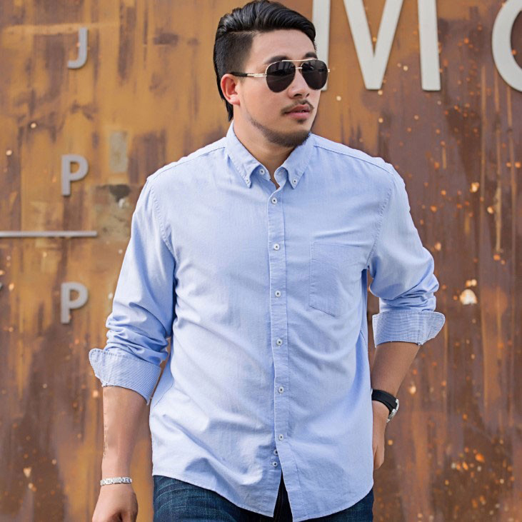 Fat Man's Loose High-End Oxford Cotton Long-Sleeved Shirt for Men Plus Fat Plus-Size Fat Guy Business Casual Anti-Wrinkle Shirt
