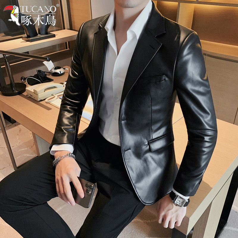 Woodpecker Haining Men's Genuine Leather Jacket Spring and Autumn Business Suit British High-End Leather Jacket Leather Suit