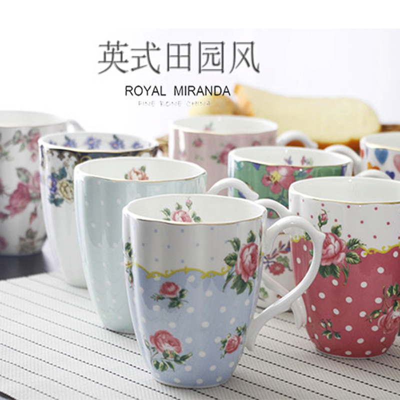 Anna 16 Point Bone Porcelain Cup Home Coffee Cup Large Capacity Auto-mark Cup Water Glass Subceramic Cup With Spoon