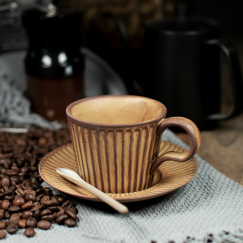 Day Style Retro Coffee Cup Personality Home Coarse Pottery Earl Hanging Coffee Cup With Saucer Minima Kiln Changing Water Mug 200ml