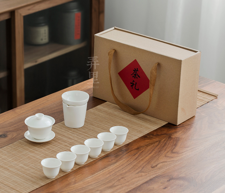 The Get | in dehua white porcelain kung fu tea set household contracted glass ceramic teapot covered bowl of a complete set of custom gift box