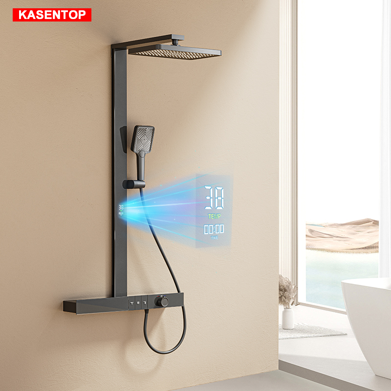 Kasentop Temperature Digital Display Constant Temperature Shower Set Household Faucet Rack Shower Room Large Shower